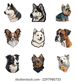 Dog Stickers Flat Icon Set Isolated On White Background