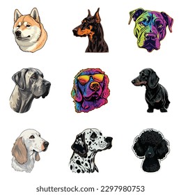 Dog Stickers Flat Icon Set Isolated On White Background
