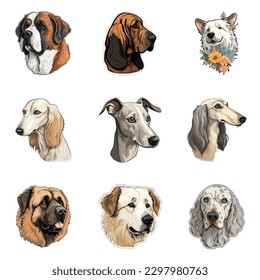 Dog Stickers Flat Icon Set Isolated On White Background