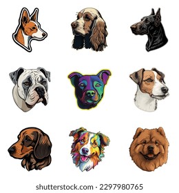 Dog Stickers Flat Icon Set Isolated On White Background
