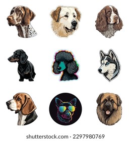 Dog Stickers Flat Icon Set Isolated On White Background