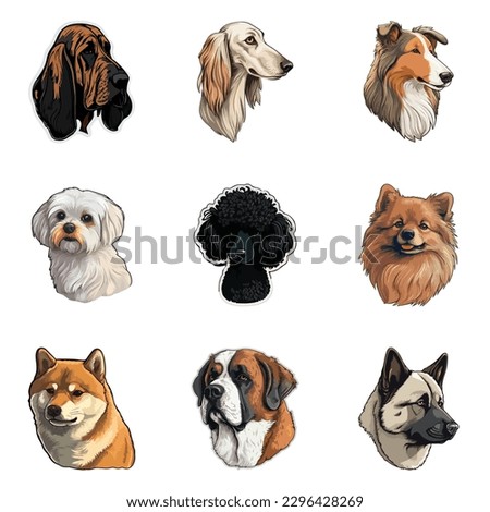 Dog Stickers Flat Icon Set Isolated On White Background