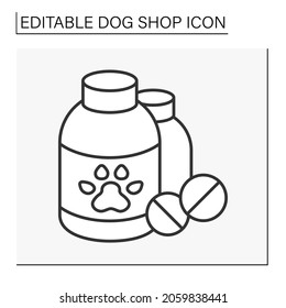  Dog store line icon. Supplements for dogs. Vitamins for growth. Treatment and care. Shop concept. Isolated vector illustration. Editable stroke
