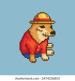 Dog in a straw hat, pixel art meme