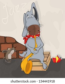 Dog the street musician. Cartoon