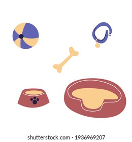 dog stuff items. set of flat cartoon elements