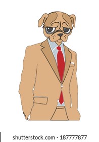 A dog in a suit