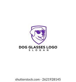Dog with sunglasses inside shield.