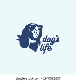 Dog With Sunglasses Logo Design Template. Vector Illustration.