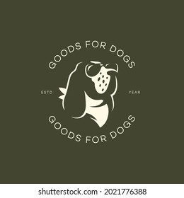 Dog with sunglasses logo design template for a dark background. Vector illustration.