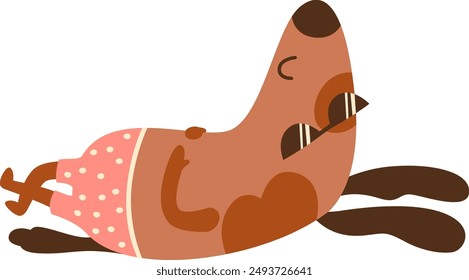 Hund mit Sonnenbrille Sonnenbaden Vektorillustration