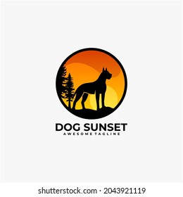 Dog sunset logo design vector illustration