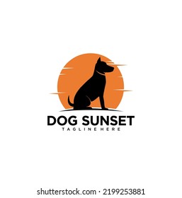 Dog Sunset Logo Design Vector