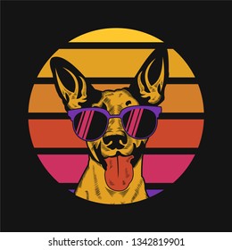 Dog Sunset Retro Vector illustration