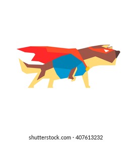 Dog  Super Hero Character Flat Geometrical Design Cool  Vector Icon On White Background