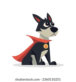 Dog superhero isolated on white background. Funny dog superhero character with red cape. Vector stock