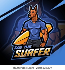 Dog the surfer esport mascot logo design