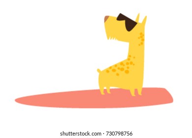 Dog surfers, vector cartoon illustrations. Card with funny dog. Dogs breeds on surfboard. Isolated on white