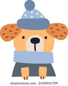 Dog In Sweater And Hat Vector Illustration