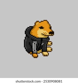 Dog in sweater, pixel art meme