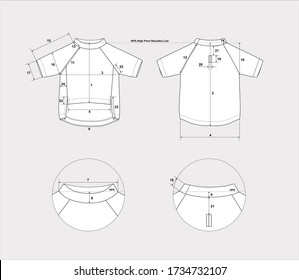 Dog sweatshirt with measurement guide, flat sketch, front and back views