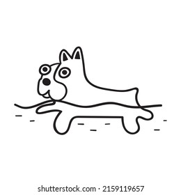 Dog Swimming. Outline Icon. Illustration On White Background.