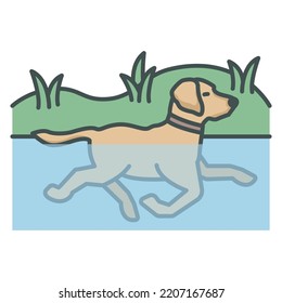 Dog Swimming vector icon for commercial use