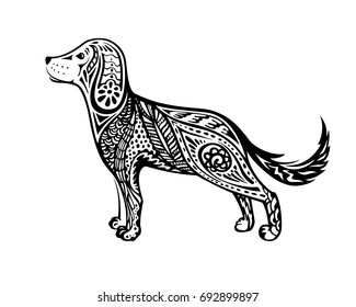 Dog is a symbol of the 2018 Chinese New Year. Sketch in Doodle style. Design for greeting cards, calendars, banners, posters, invitations.