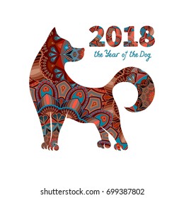 Dog is a symbol of the 2018 Chinese New Year. Design for greeting cards, calendars, banners, posters, invitations.