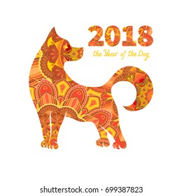 Dog is a symbol of the 2018 Chinese New Year. Design for greeting cards, calendars, banners, posters, invitations.