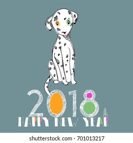 Dog  is a symbol of the 2018 Chinese New Year. Design for greeting cards, calendars, banners, posters, invitations.