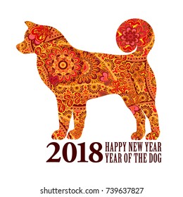 Dog. Symbol of the 2018 Chinese New Year. Design for greeting cards, calendars, banners, posters, invitations.