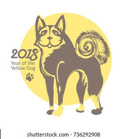 Dog. Symbol of 2018 on the Chinese calendar. Yellow Dog vector template. 