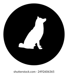 A dog symbol in the center. Isolated white symbol in black circle. Vector illustration on white background