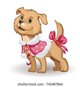 dog symbol of the year in pink attire on a white background