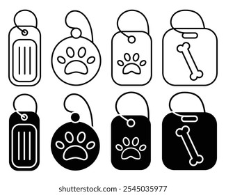 Colección de icono de etiqueta de perro sobre fondo blanco