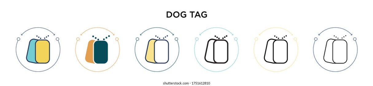 Dog tag icon in filled, thin line, outline and stroke style. Vector illustration of two colored and black dog tag vector icons designs can be used for mobile, ui, web