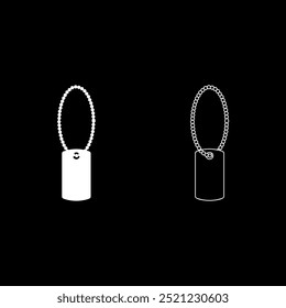 Dog tag military soldier animal tokens for collar with chain set icon white color vector illustration image solid fill outline contour line thin flat style