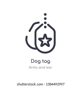 dog tag outline icon. isolated line vector illustration from army and war collection. editable thin stroke dog tag icon on white background