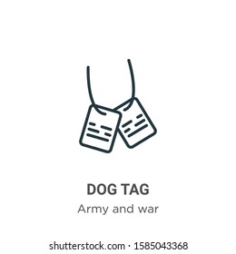 Dog tag outline vector icon. Thin line black dog tag icon, flat vector simple element illustration from editable army and war concept isolated on white background