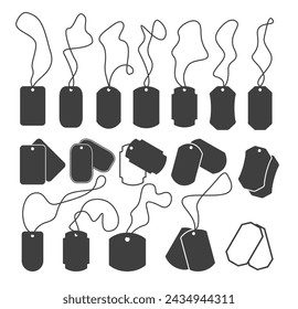 Dog tag silhouette or army necklace plate collection, price tag hanger vector illustration, sale label design