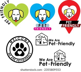 
Dog tag, stamp or sticker with pet friendly text. Pet paw icon. Dog paw inside the circle. Veterinary clinic, shop label, sticker, logo,pack of vectorized logos for pet friendly shop