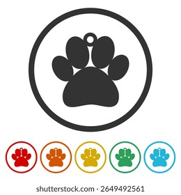 Dog tag template. Set icons in color circle buttons