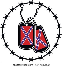 dog tags, barbed wire and confederate flag