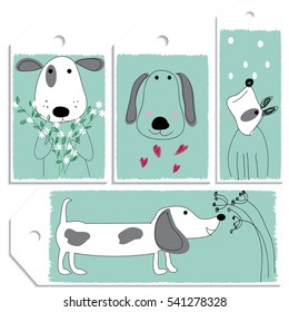 Dog tags and cards, paper Gift Set, hand-drawn style vector image.