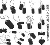 Dog Tags Elements Set Silhouette, Military Dog Tag Vector Icon, Dog Tag Army Illustration