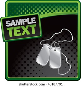 dog tags green and black halftone advertisement