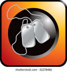 dog tags on orange web button