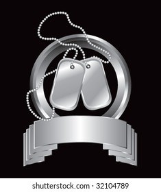 dog tags on silver banner