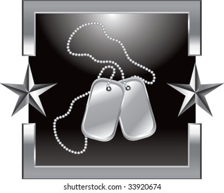 dog tags on silver star background